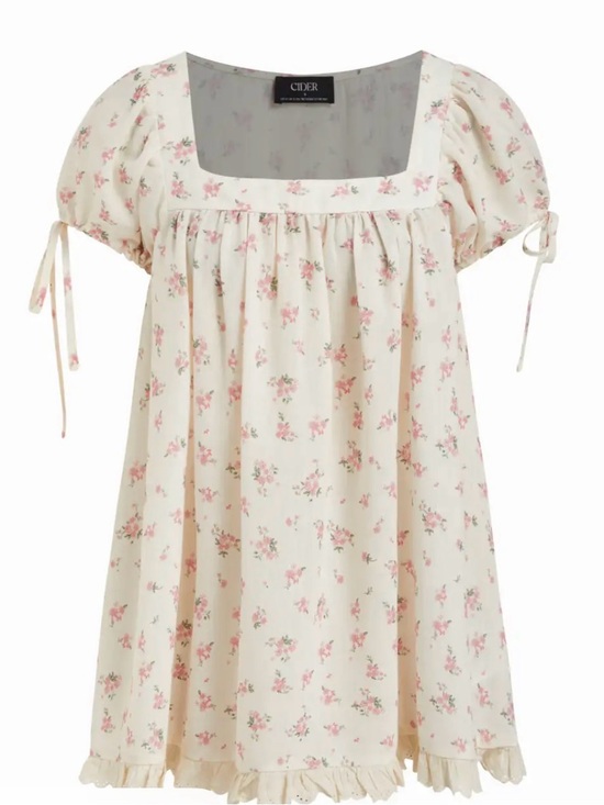 Cider Tops - Cider Cream Floral Square Neck Babydoll Top
